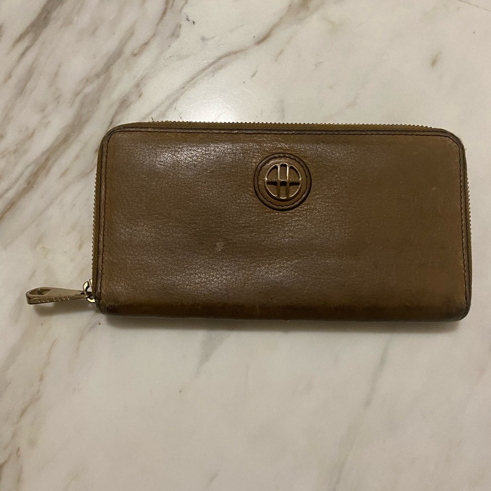 Hugo Boss Brown Leather Zip-Around Wallet with Round Logo